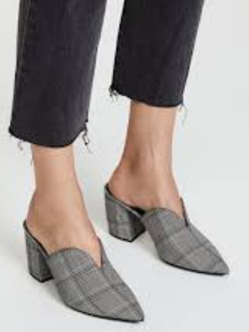 Jeffrey Campbell Plaid Pointed-Toe Mule Heels in Gray
